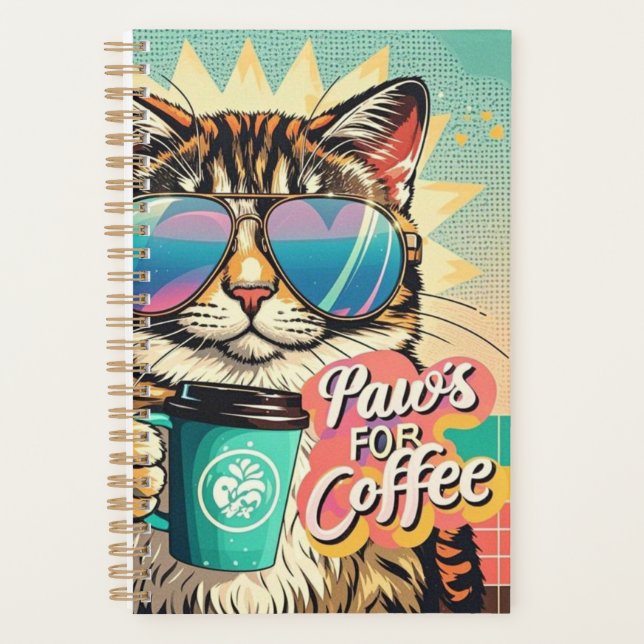 Agenda Gato vestindo óculos de sol enormes com café (Frente)