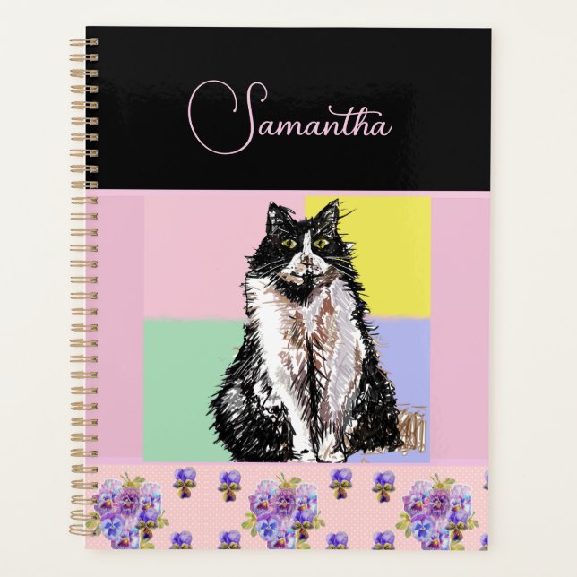 Agenda Gatos de Gato Tuxedo Meninas Rosa Pastel Personali (Frente)