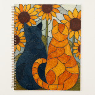 Agenda Gatos de Vidro Colorido e Design de Arte de Girass