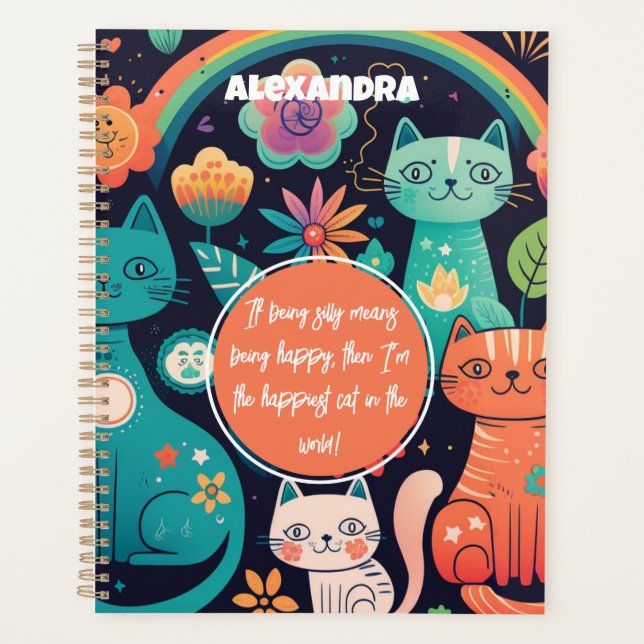 Agenda Gatos, Flores, Arco-Íris, Estilo Feminino (Frente)