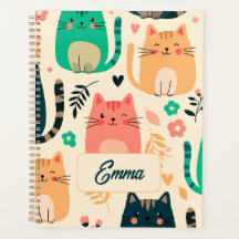 Gatos Fofos e Padrão Floral Monograma Personalizad