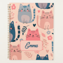 Gatos Fofos e Padrão Floral Monograma Personalizad