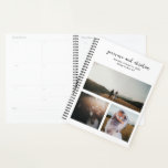 Agenda Genevieve Black and White Photo Modern Weding<br><div class="desc">Planeador moderno com um design preto e branco simples e mínimo com uma colagem fotográfica de três das suas fotos favoritas de casamento. Acima estão seus nomes em um roteiro elegante junto com seus detalhes de casamento. A parte traseira tem uma foto vertical do tamanho do cheio.</div>