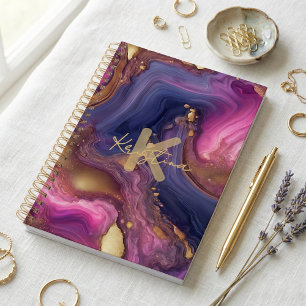 Agenda Geodo de Ágata em Ouro Roxo Monograma Nome em Letr