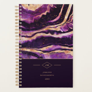 Agenda Geodo de Aquarela Púrpura, cor-de-rosa Dourada Aga