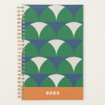 Agenda Geométrico geométrico azul moderno, retro-personal<br><div class="desc">A moderna geometria laranja-rosa retro personalizou um orçamento único e mínimo,  brilhante e ousado best-seller. Natal,  aniversário,  aniversário,  graduação,  dia de as mães,  dia de os pais,  novo ano,  organização do ano escolar.</div>