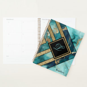 Agenda Geométrico Ouro Teal Moderno Único