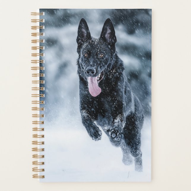 Agenda German shepherd preto no Cobrir da escova de neve (Frente)