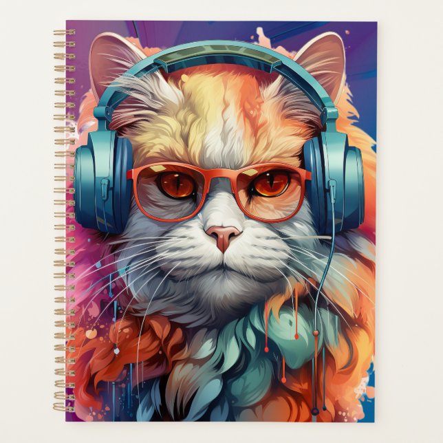Agenda Ginger cat fones de ouvido Planner (Frente)