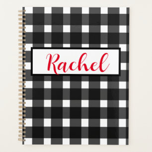 Agenda Gingham branco preto personalizado