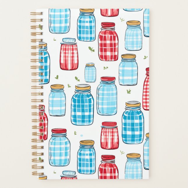 Agenda Gingham Mason Jar Pattern – Country Kitchen Charm (Frente)