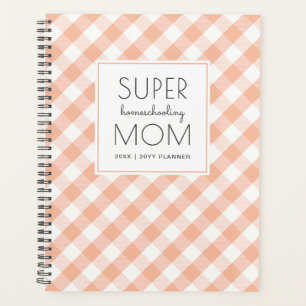 Agenda Gingham Peach e White Super Homeschooescola Mãe