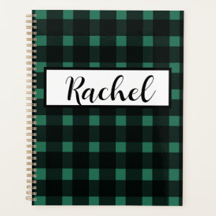 Agenda Gingham Verde Negro Personalizado