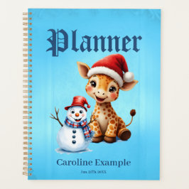 Agenda Girafa de Cartoon Bonita com Santa Hat e Snowman