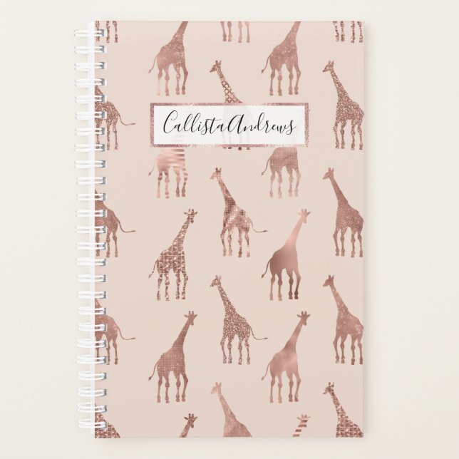 Agenda Girafas Rosa Rosa Rosa, Blush, Rosa Douradas, Gira (Frente)