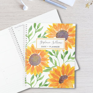 Agenda Girassóis Amarelos Cores de Água Personalizadas 