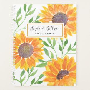 Agenda Girassóis Amarelos Cores de água Personalizadas 