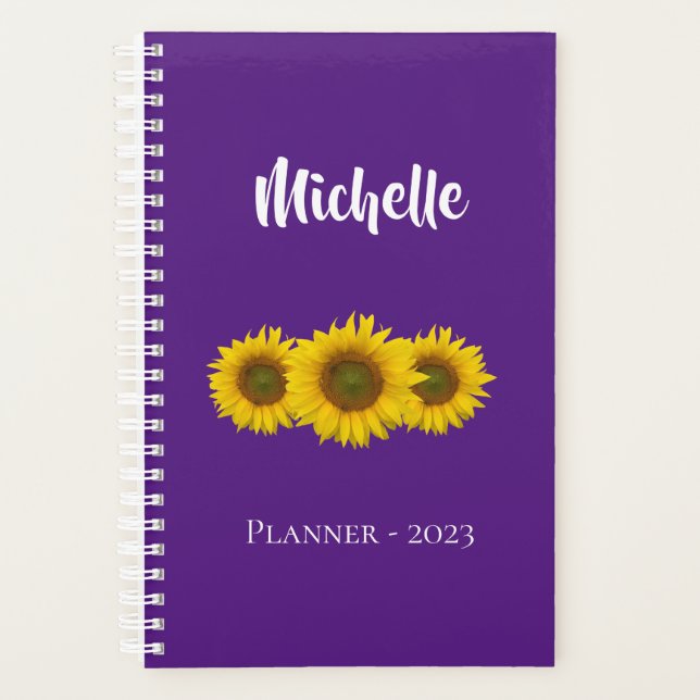 Agenda Girassóis Amarelos Trendy Purple Floral (Frente)