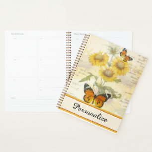 Agenda Girassóis e borboleta personalizados
