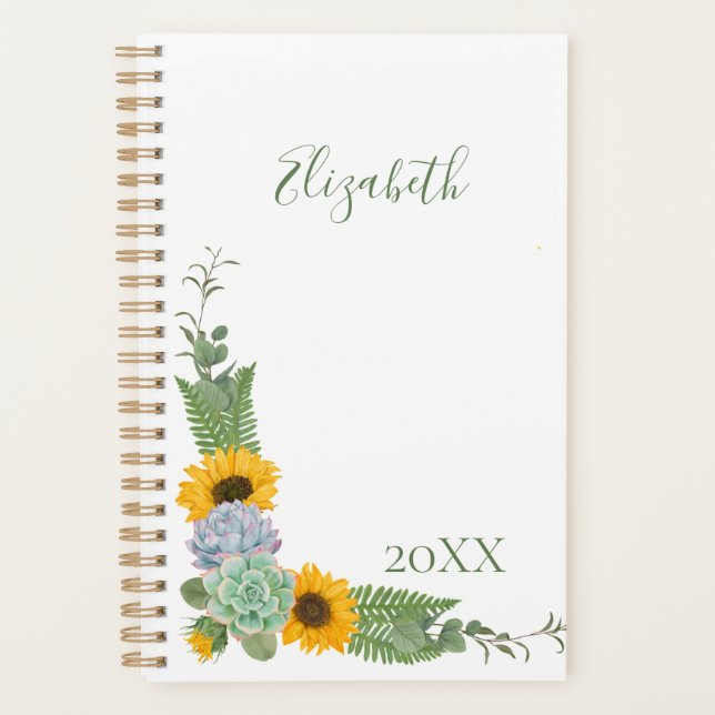 Agenda Girassóis Personalizados Verde Floral (Frente)