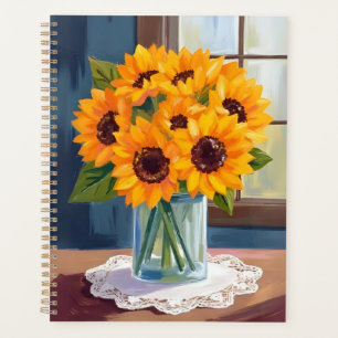Agenda Girassóis Serenos Aquarela Floral Amarela