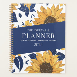 Agenda girassol amarelo azul simples estética elegante