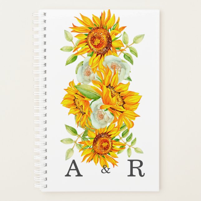 Agenda Girassol Amarelo com Monograma Personalizado (Frente)