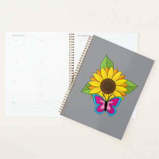Agenda Girassol Amarelo e Borboleta Azul Rosa