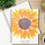 Agenda Girassol Amarelo Personalizado<br><div class="desc">Este planificador floral é decorado com um girassol amarelo de cor d'água. Facilmente personalizável com seu nome e ano. Original Watercolor © Michele Davies.</div>