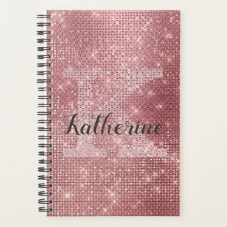 Agenda Girly Dusty Rosa cor-de-rosa Dourada Diamond Monog