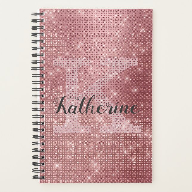 Agenda Girly Dusty Rosa cor-de-rosa Dourada Diamond Monog (Frente)
