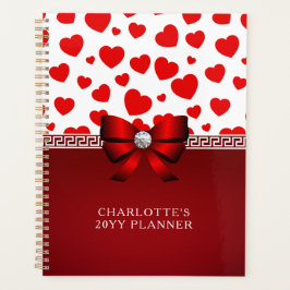 Agenda Girly Elegant Red Heart, Red Ribbon Custom Name