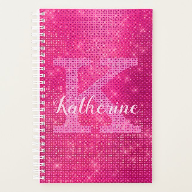 Agenda Girly Hot Pink Diamond Glam Sparkle Monographic Na (Frente)