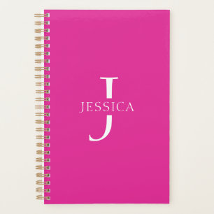 Agenda Girly Hot Pink Diversão Moderna Nome do Monograma