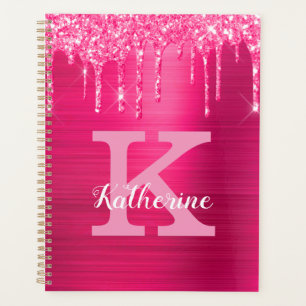 Agenda Girly Hot Pink Glitter Drives Glam Nome do Monogra