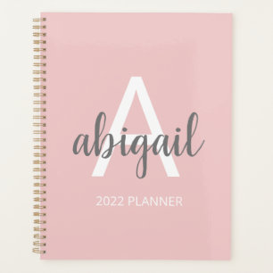 Agenda Girly Modern Blush Pink Monograma Name 2022