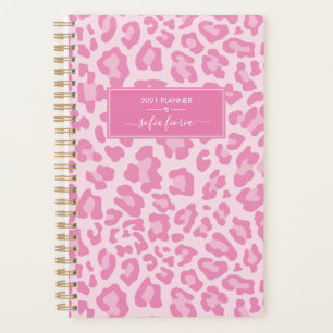 Agenda Girly Pink Leopard Elegant Script Name 2021
