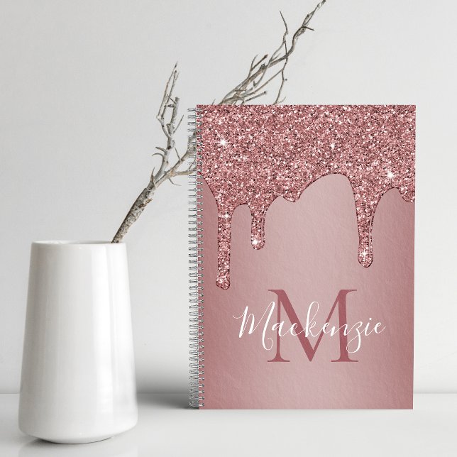 Agenda Girly Rosa Dourado Sparkle Glitter Drives Monogram (Criador carregado)
