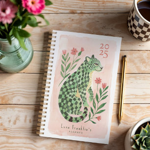 Agenda Girly Watercolor Abstrato Cheetah Floral