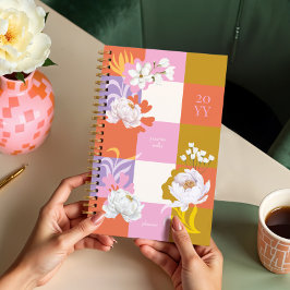 Agenda Girly Watercolor Peony Florals Retro Verificado