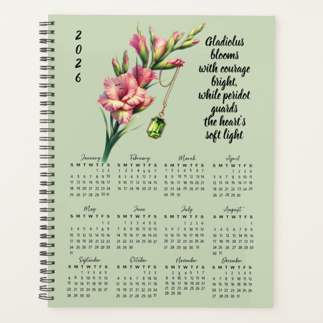 Agenda Gladiolus & Peridot August Verse – 2026 Full-Year  (Frente)