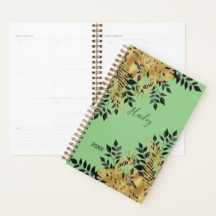 Agenda Glam Black e Douradas Folhas Tropicais