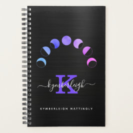 Agenda Glam Black Moon Phases Pastel Monograma Pequeno