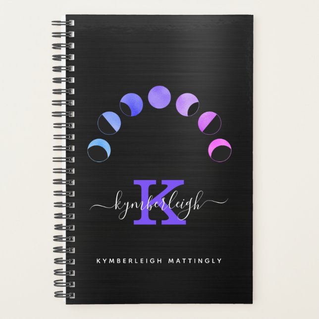 Agenda Glam Black Moon Phases Pastel Monograma Pequeno (Frente)