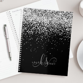 Agenda Glam Black Silver Glitter Monograma