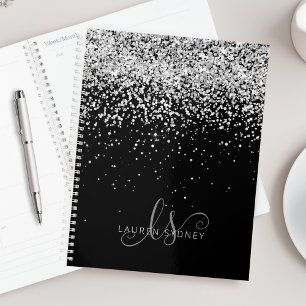 Agenda Glam Black Silver Glitter Monograma