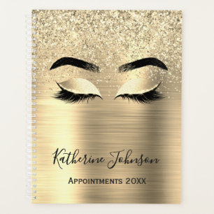 Agenda Glam Dourado Glitter Metal Beauty Salon Lashes 202