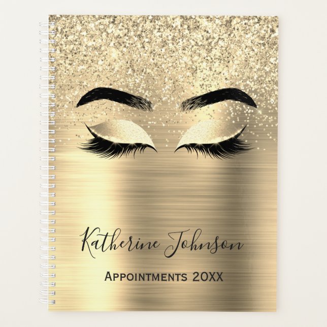 Agenda Glam Dourado Glitter Metal Beauty Salon Lashes 202 (Frente)