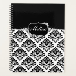 Agenda Glam Elegante Black White Damask Diamantes Bath Ma