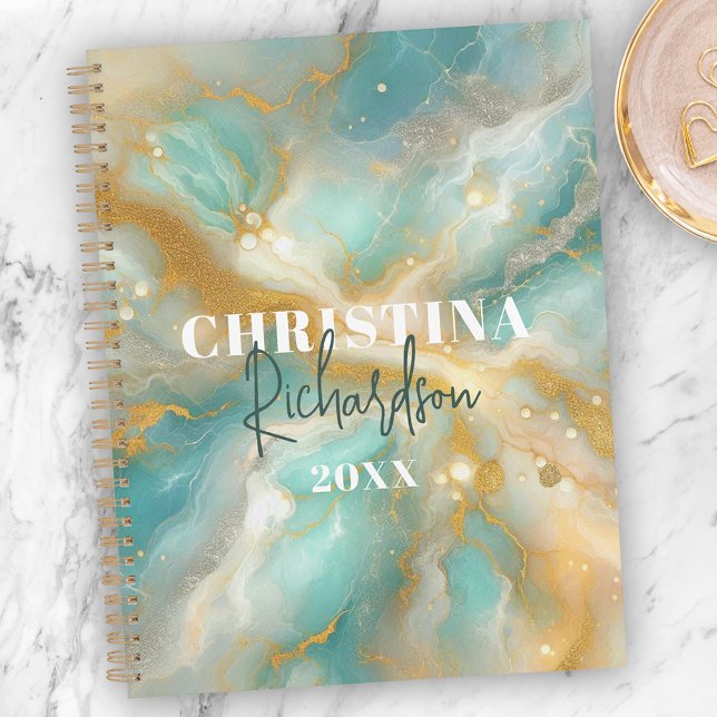 Agenda Glam Luxúria Elegante Marble Marble Dourado Glitte (Criador carregado)